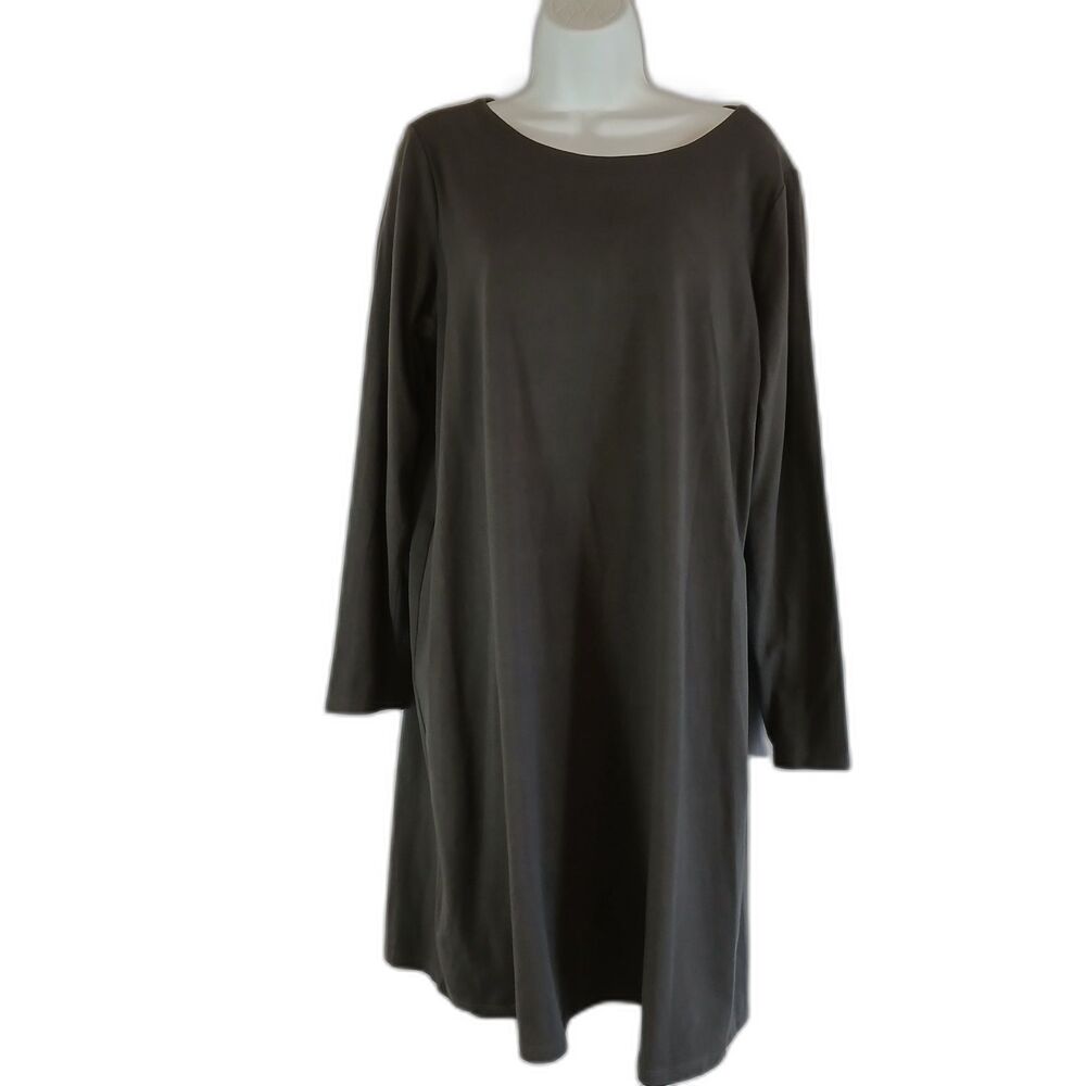 Eileen Fisher dress scoop neck sheath organic cotton sz L comfort office mature